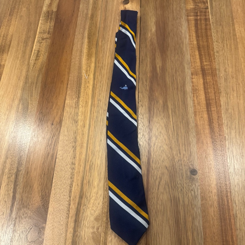 Navy Striped Tie with Yellow and White Accents